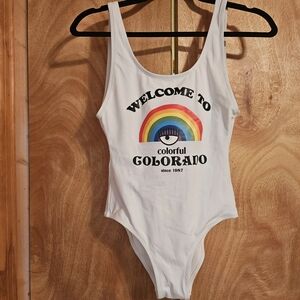 Chiara Ferragni White One Piece Colorado Swimsuit with Rainbow Design